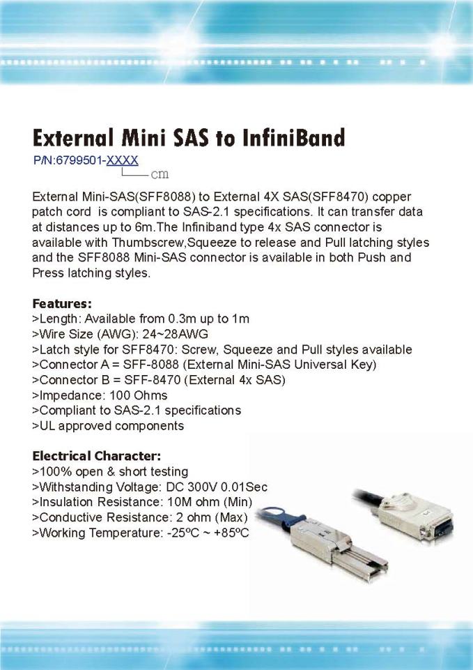 External Mini Sas To Infiniband High Speed Cable Mini Sas